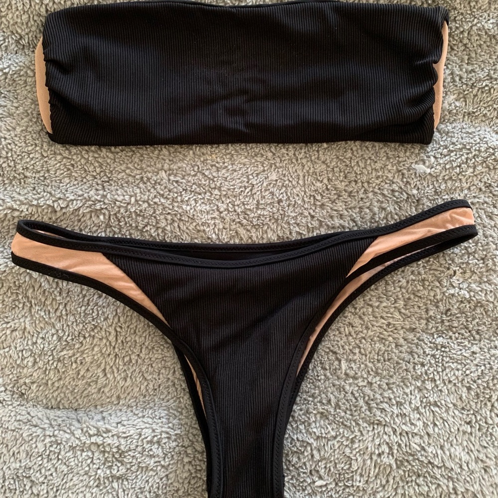 Tori Praver black/tan mesh bikini set size S